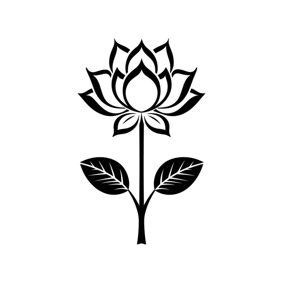 Black and white flower with a green stem. The flower is a symbol of peace and tranquility vector