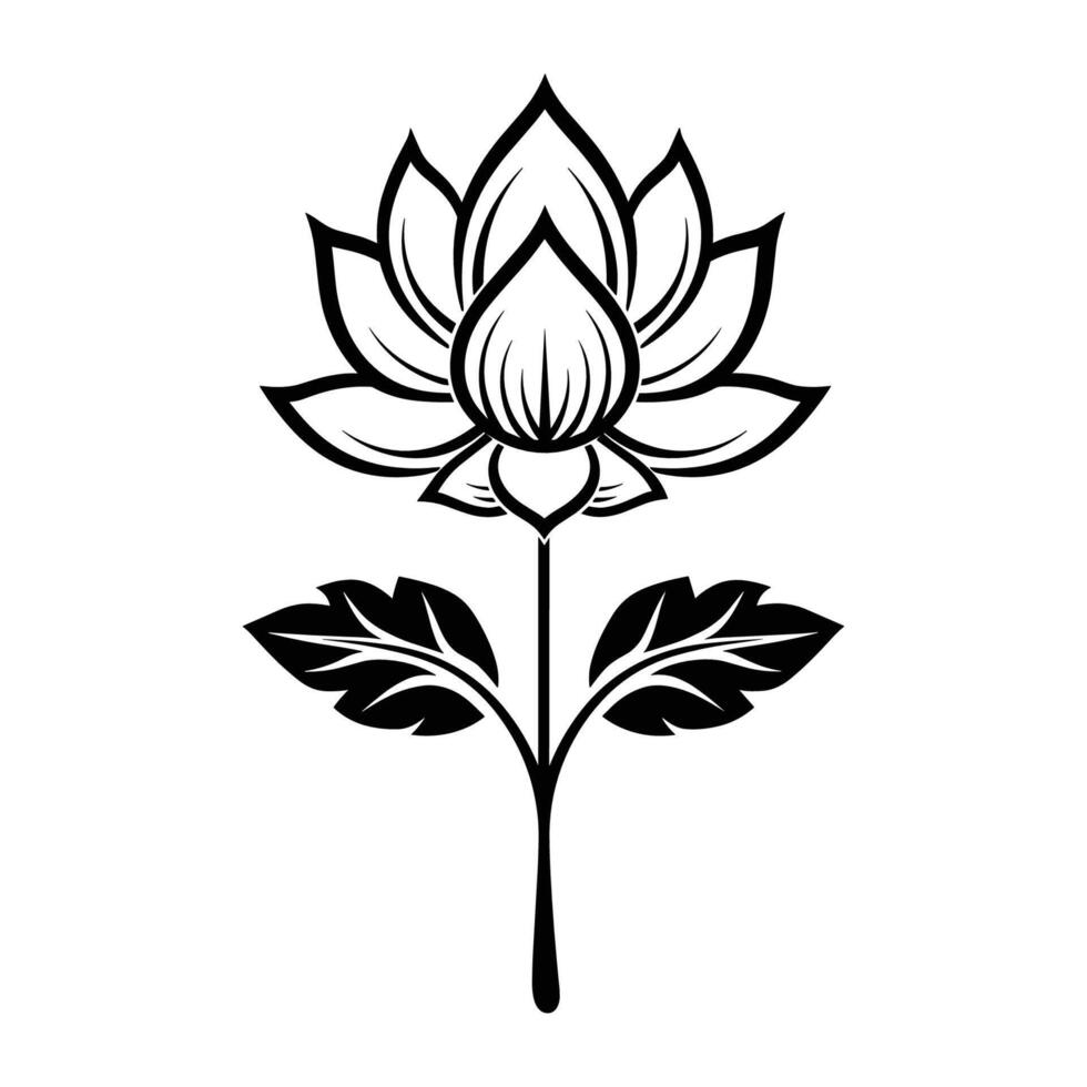 Black and white drawing of a flower with a stem. The flower is a lotus and the stem is thin vector