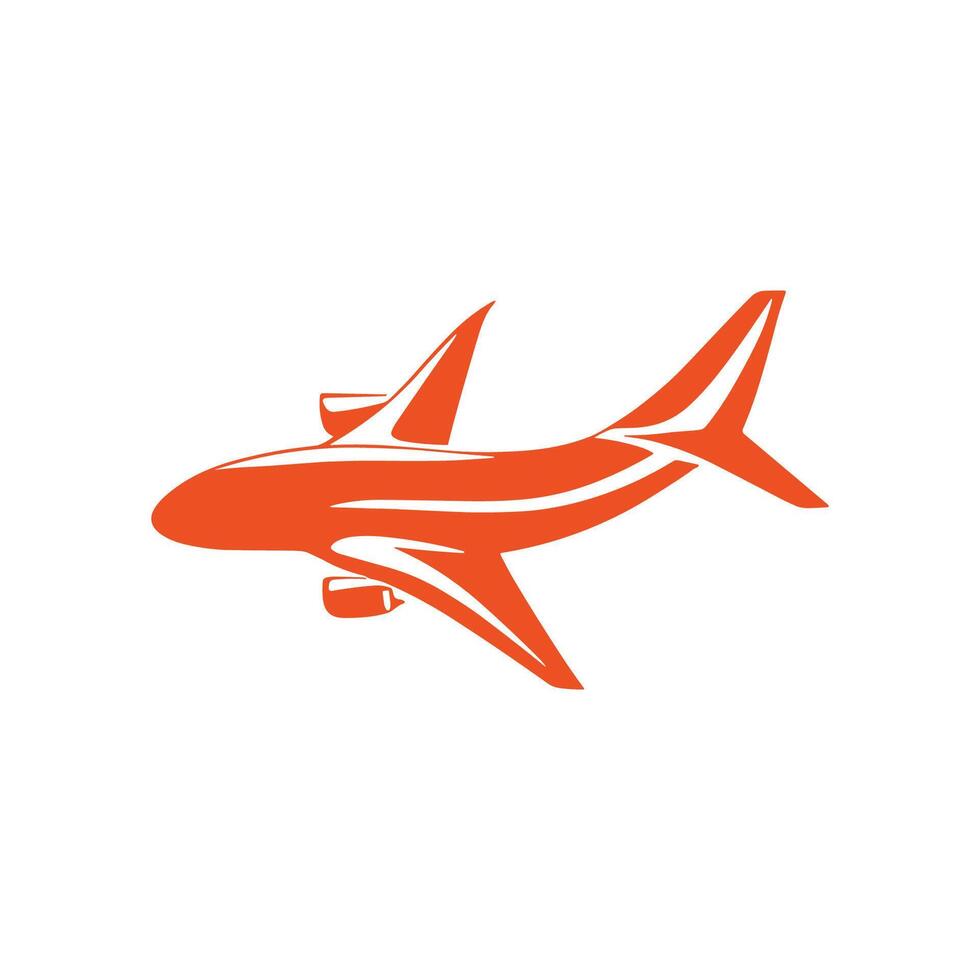 Bright orange airplane with white stripes is soaring through the sky vector