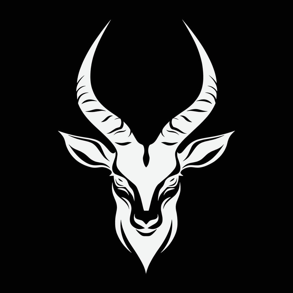 White drawing of a head with horns. The horns are large and pointy vector