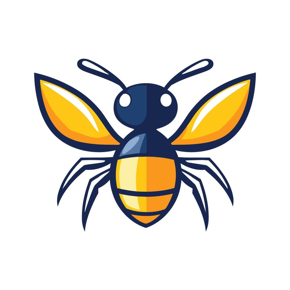 Yellow and blue insect with a black head and legs. The insect is drawn in a cartoon style vector