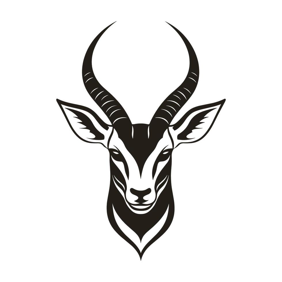 Black and white drawing of a head of a giraffe. The giraffe has a large horn on its head vector