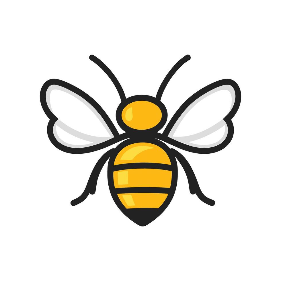 Yellow and white bee with black stripes. The bee is drawn in a cartoon style vector