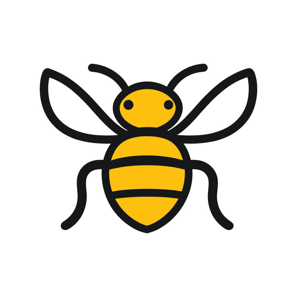 Black and yellow bee with a black head. The bee is drawn in a stylized way, with its legs vector