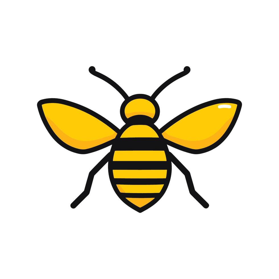Yellow and black striped bee with a black and yellow head. The bee is drawn in a cartoon style vector