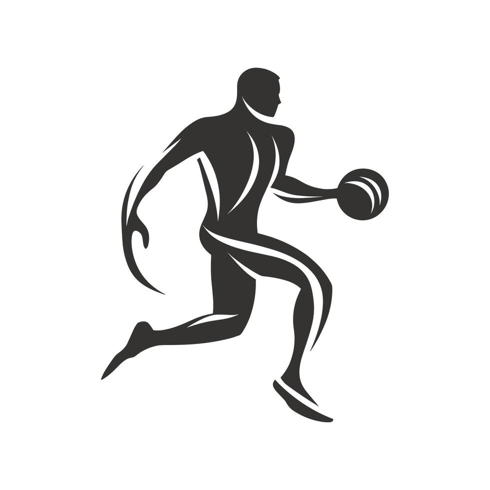 Man is running with a basketball. He is wearing a black shirt and black shorts vector