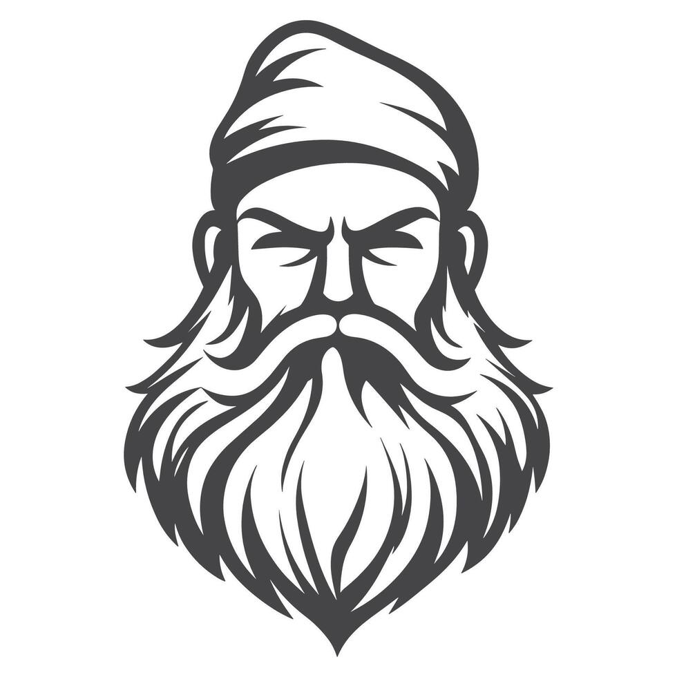 Man with a beard and a hat on his head. He looks angry and is looking at the camera vector