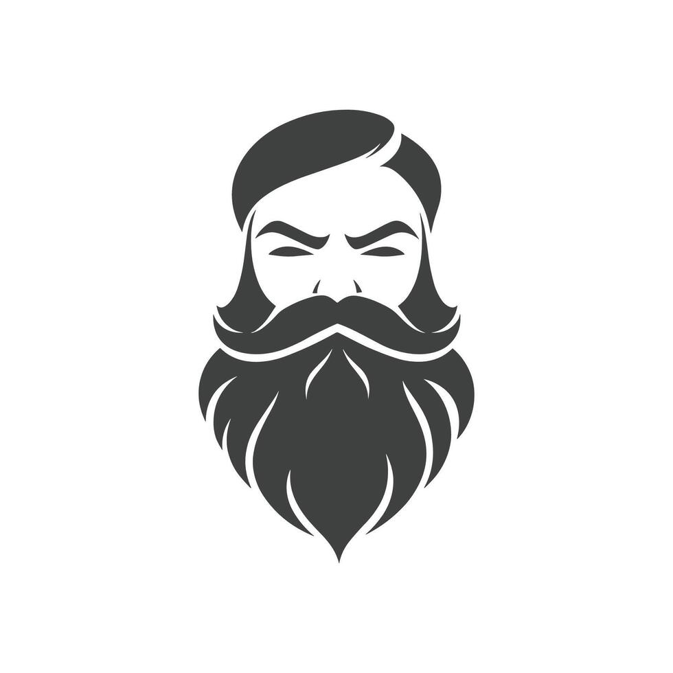 Man with a beard and mustache is shown with a serious expression. The image is black and white vector