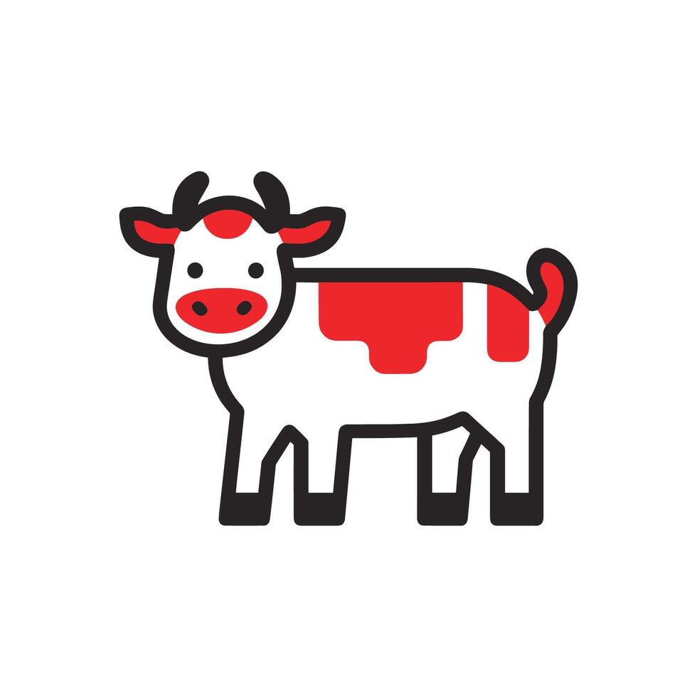 Cartoon cow with a red face and white body. The cow is standing in front of a white background vector
