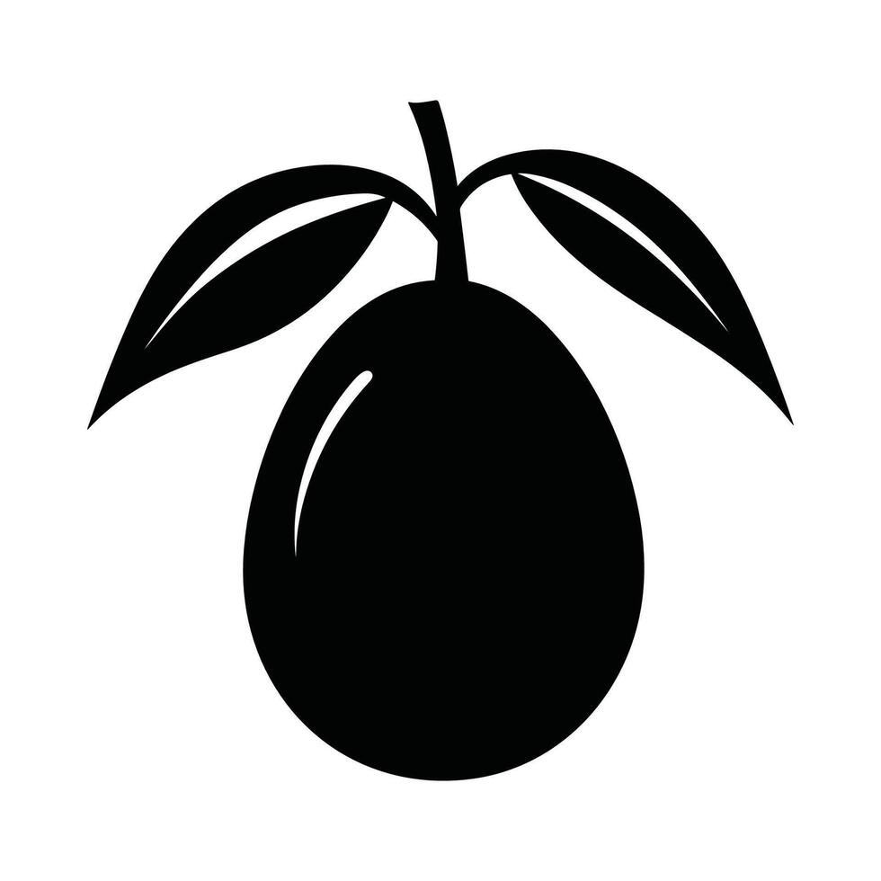 Black and white drawing of a fruit with a leaf on top. The fruit is an avocado vector