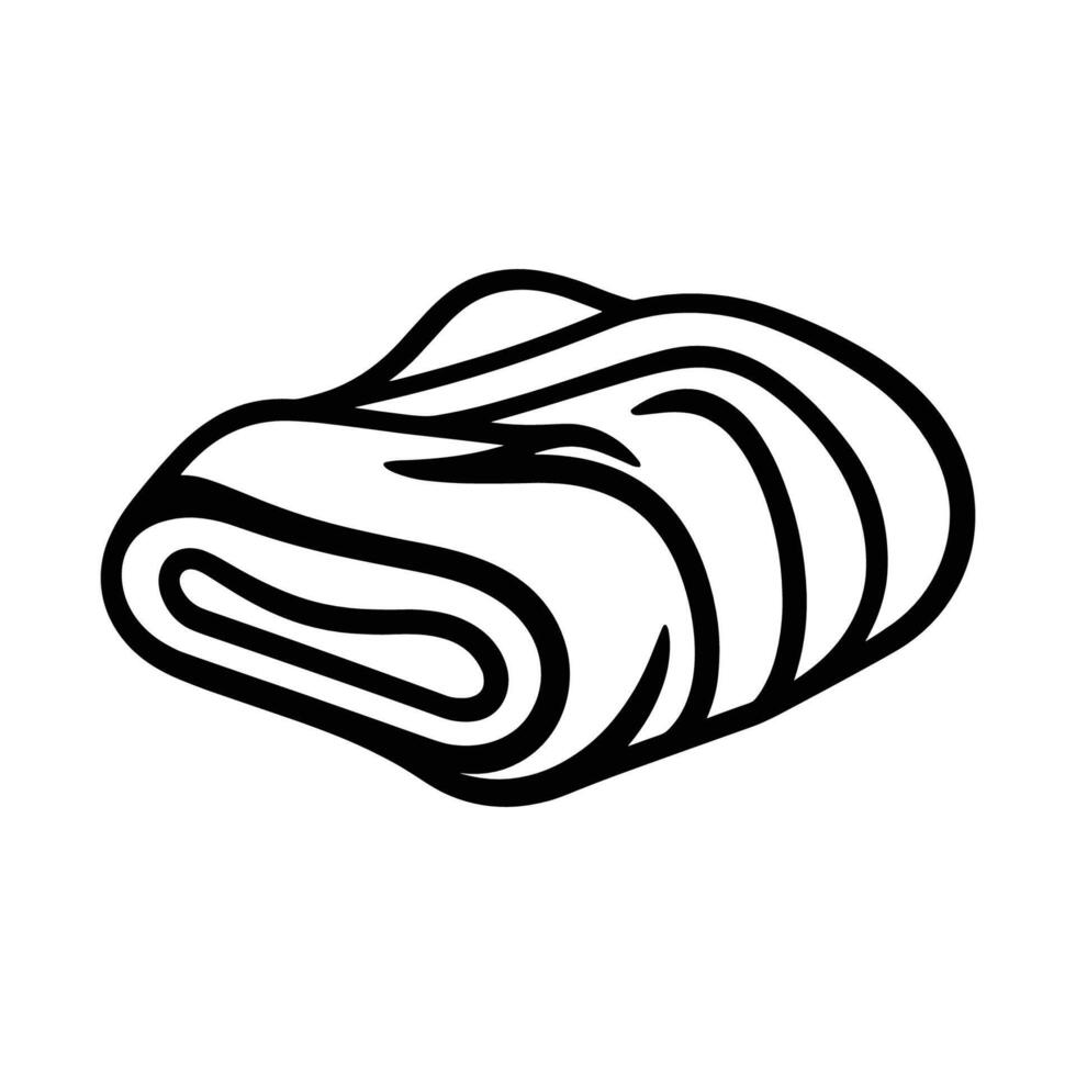 Piece of cloth is shown in a black and white drawing. The cloth is rolled up vector