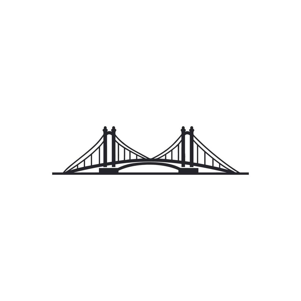 Bridge is shown in black and white. The bridge is long and spans across a body of water vector
