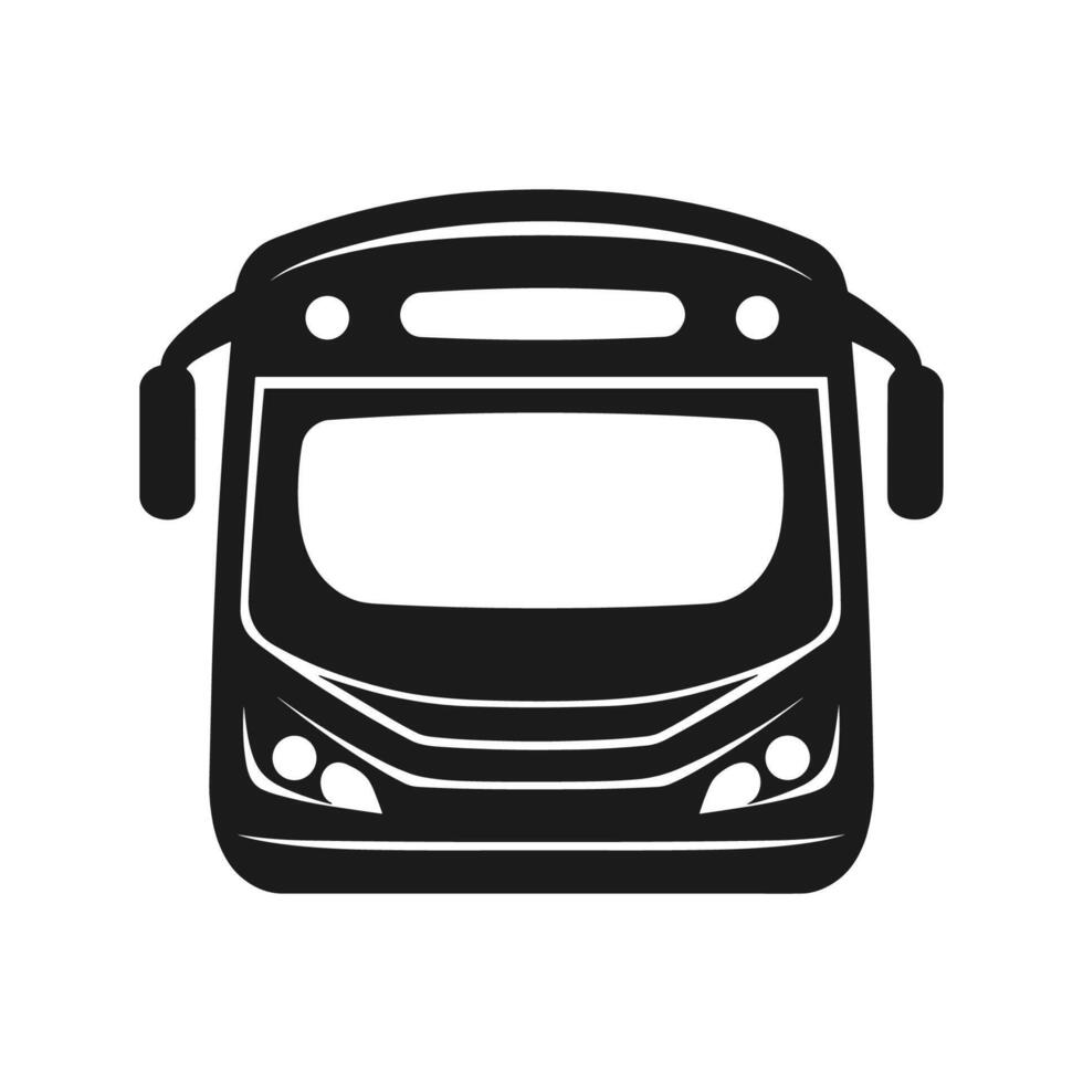 Bus is shown in black and white. The bus is a large vehicle with a long body and a large window vector