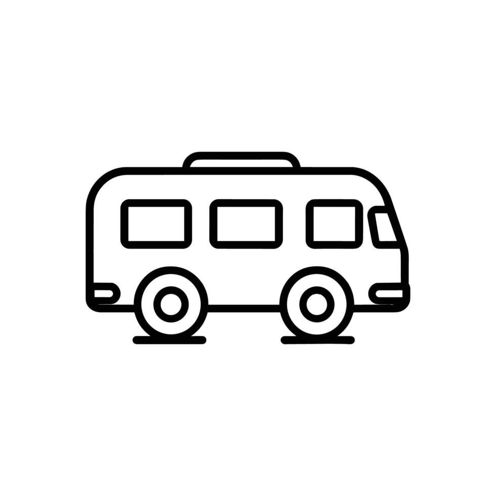 Bus with a suitcase on top of it. The bus is parked on a road vector