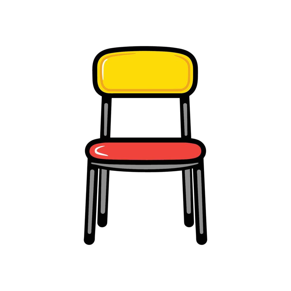 Cartoon chair with a yellow seat and a red back. The chair is sitting on a white background vector