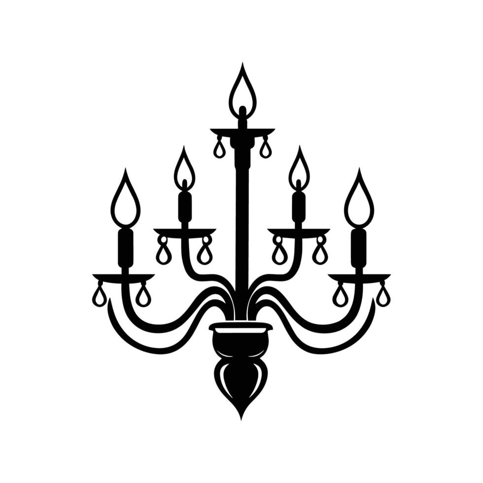 A black and white illustration of a chandelier vector