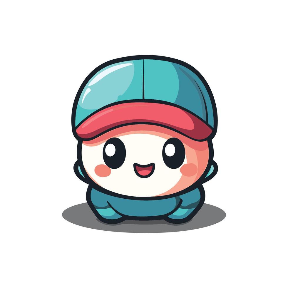 Cartoon character with a blue hat and a red cap is smiling. The character is wearing a blue shirt vector
