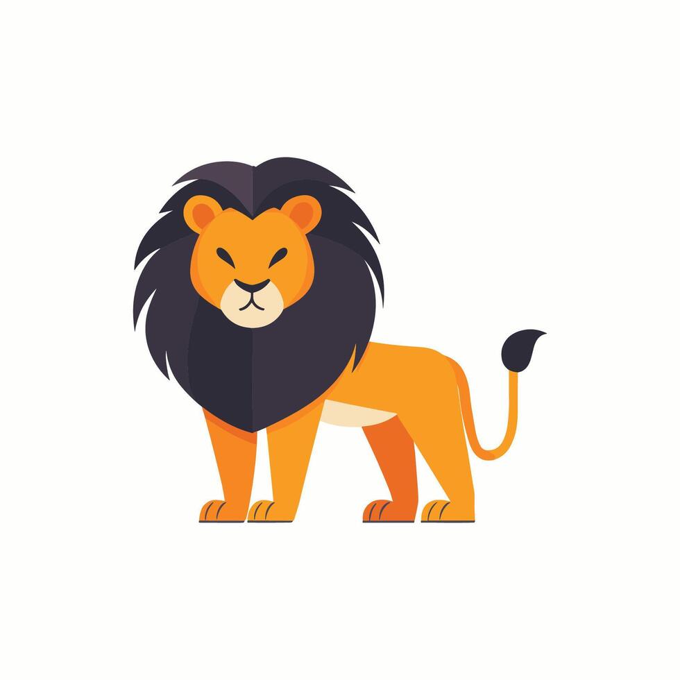 Cartoon lion with a black mane stands in front of a white background. The lion appears to be angry vector