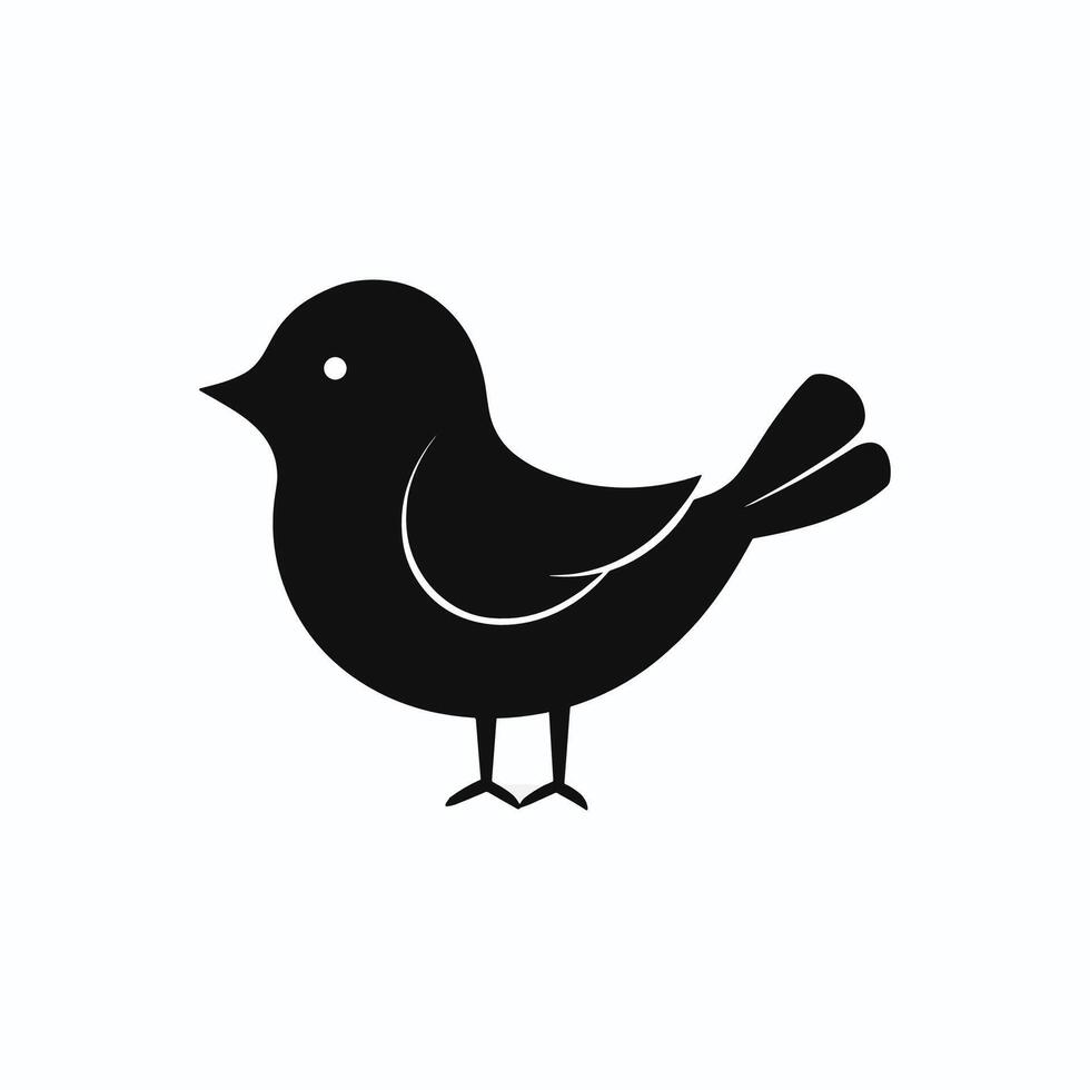 Black bird with a beak is standing on a white background. The bird is looking to the right vector
