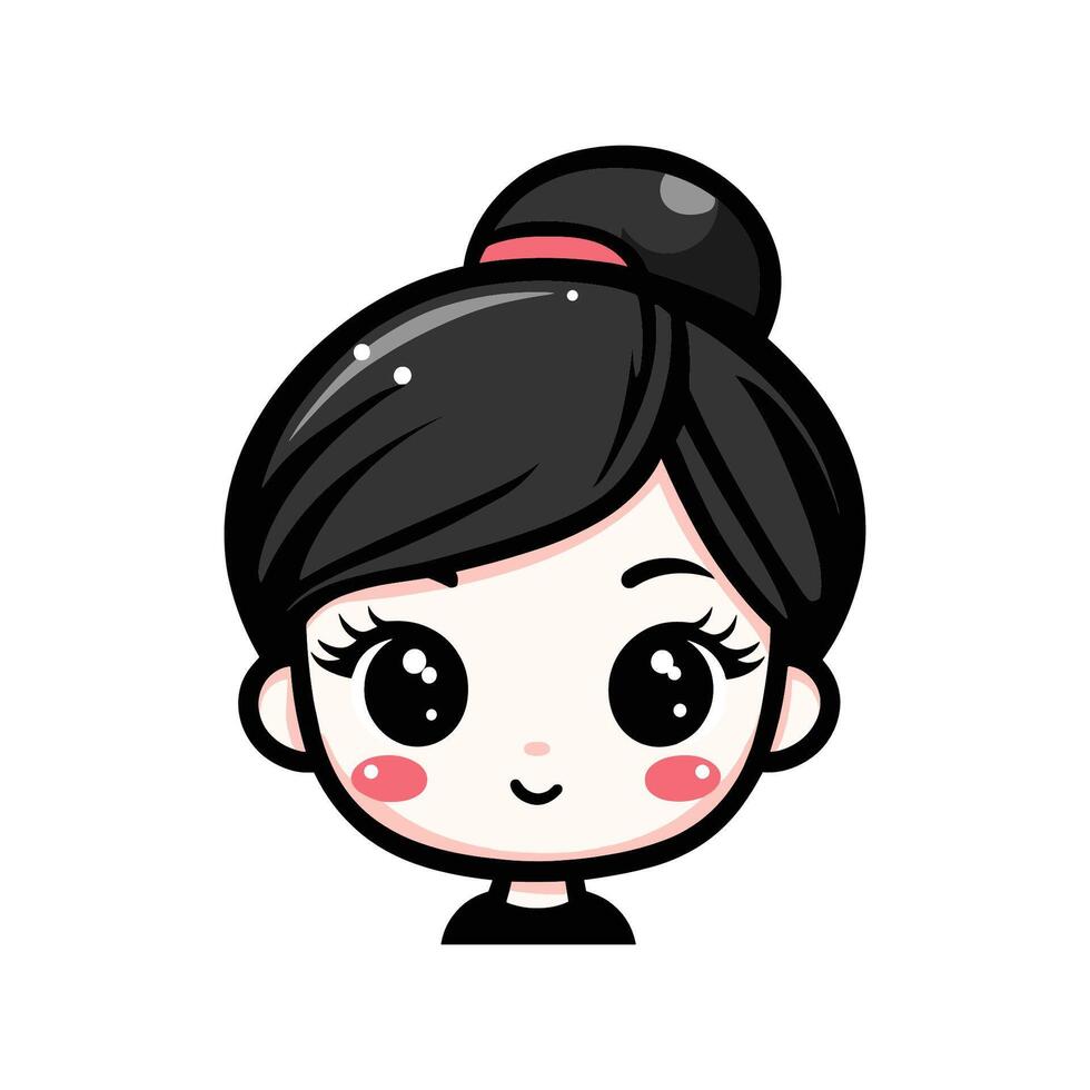 Cartoon girl with a ponytail and a smile. She is wearing a black dress vector