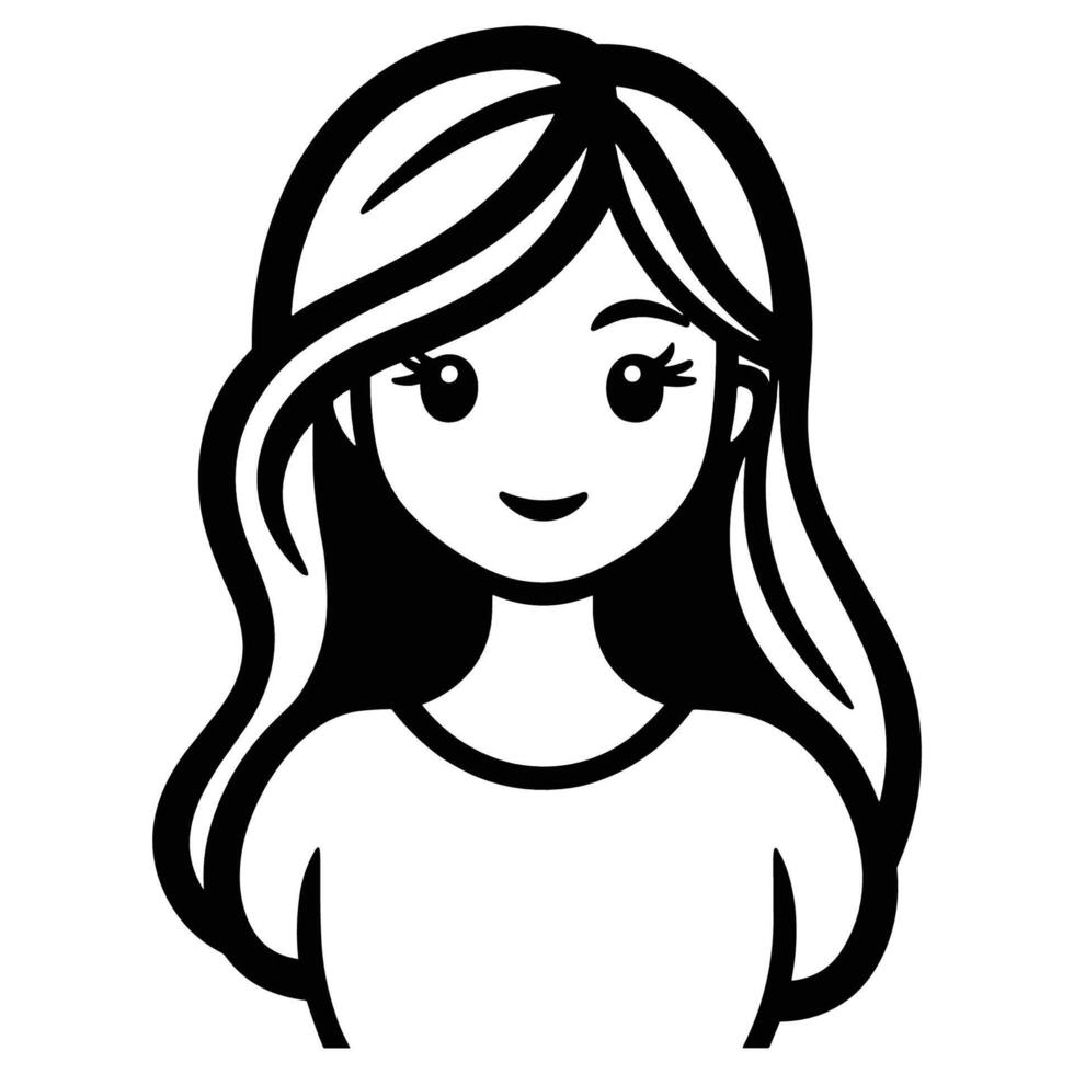 A woman with long hair is shown in a black and white drawing vector