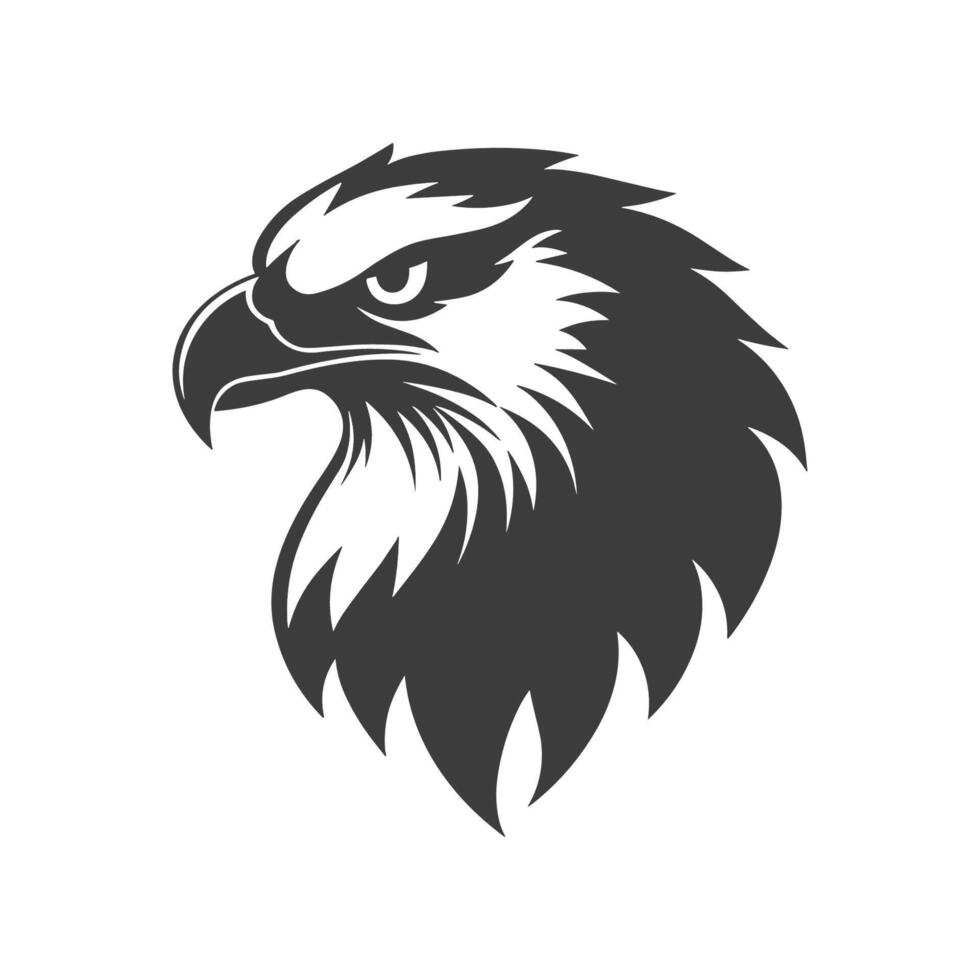 Bold and fierce eagle head is the centerpiece of a logo. The eagle's sharp beak vector