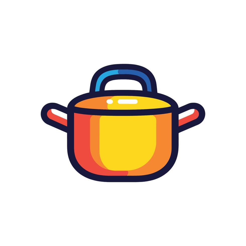 Yellow pot with a blue handle. The pot is sitting on a white background vector