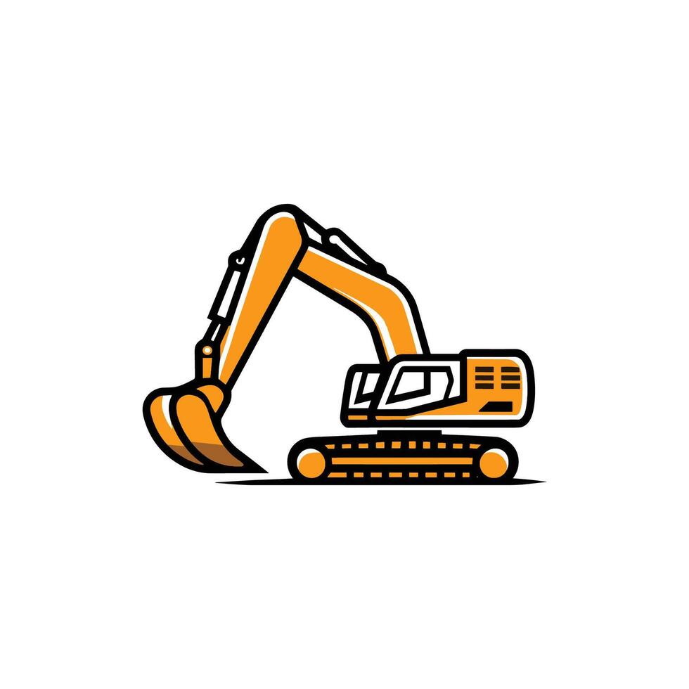 Large orange excavator, a powerful machine designed for digging and moving earth vector