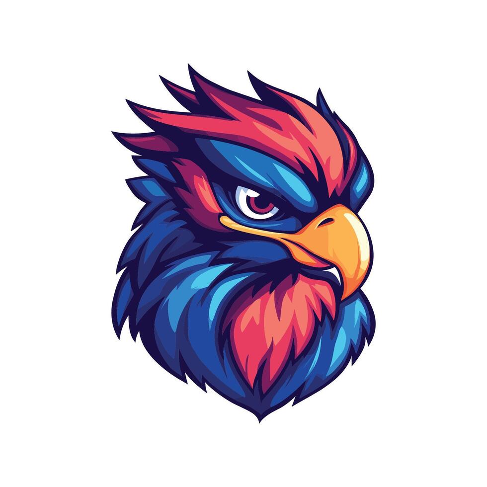 An eagle head with red and blue feathers vector