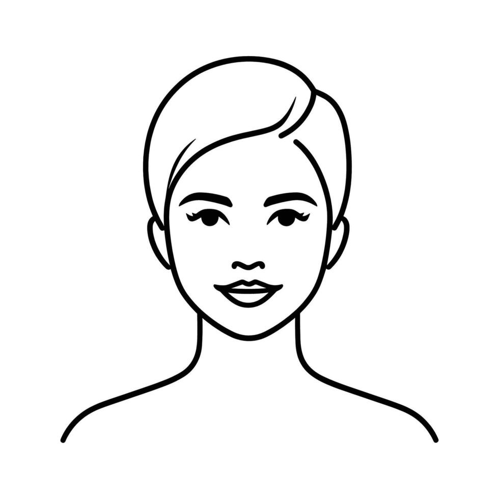 Woman's face is drawn in black and white. She has a smile on her face and her eyes are closed vector