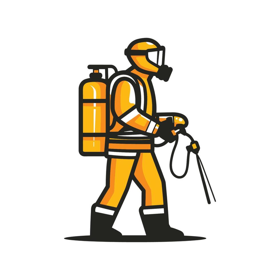 Fireman with sprayer icon illustration vector