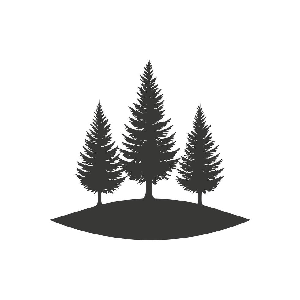 Three trees are standing on a hill. The trees are tall and have no leaves vector