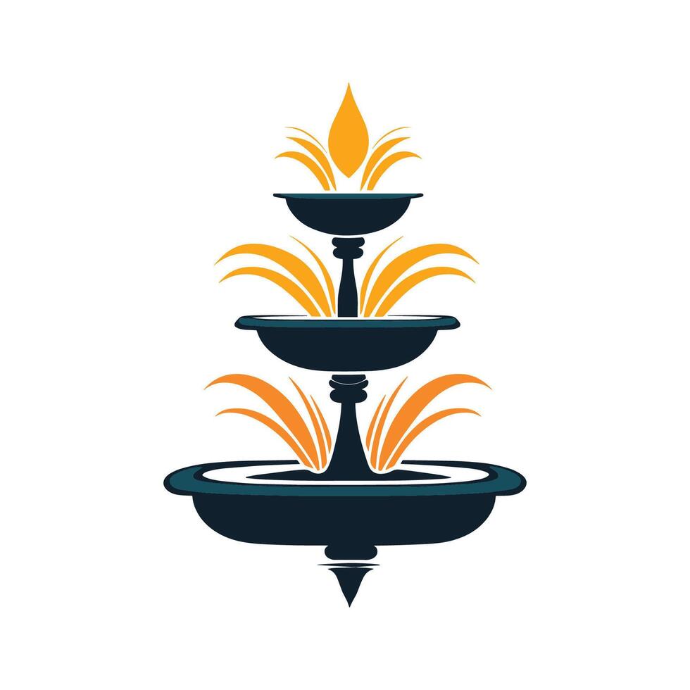 Three tier fountain with yellow flowers and a yellow flame. The fountain is blue and black vector