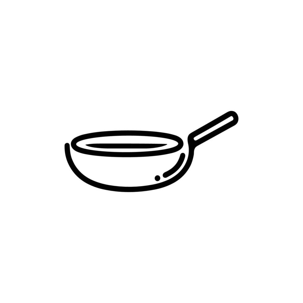 Black and white drawing of a frying pan. The pan is empty and has a handle vector