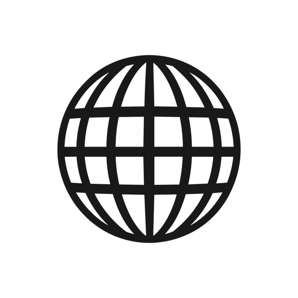 A black and white globe icon on a white background vector