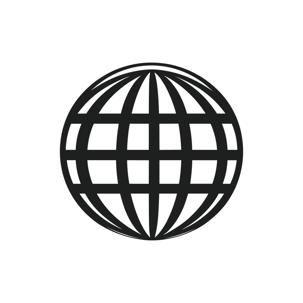 A black and white globe icon on a white background vector