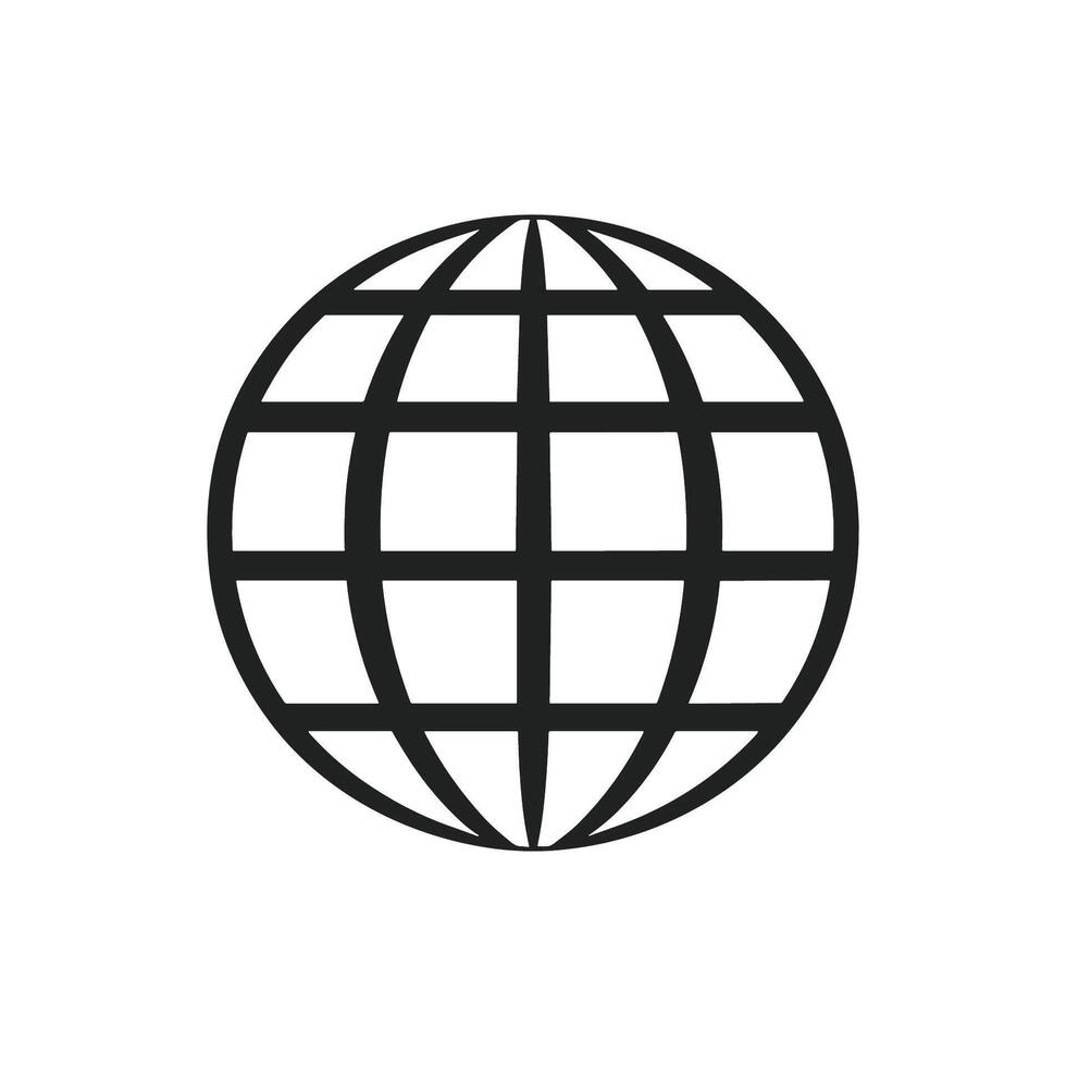 A black and white globe icon on a white background vector