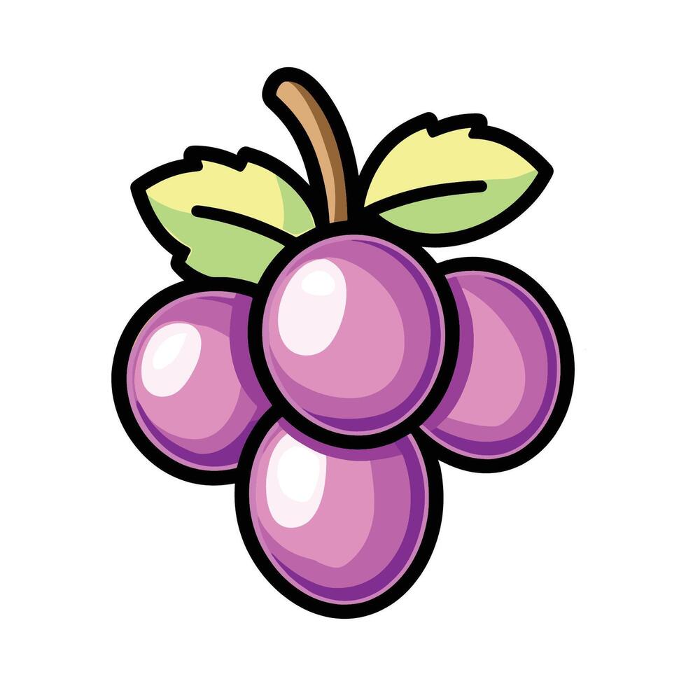 Cartoon drawing of a bunch of purple grapes. The grapes are arranged in a cluster vector