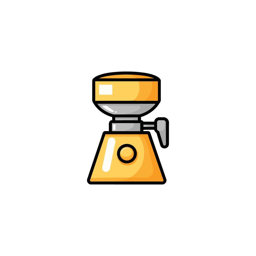 Yellow and silver blender with a silver knob on top. The blender is sitting on a white background vector