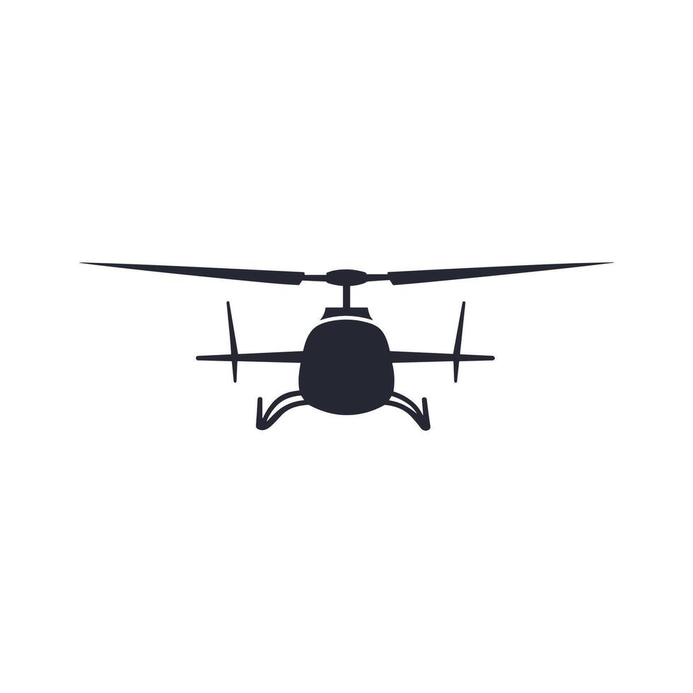 Black helicopter is flying in the sky. The image is black and white vector