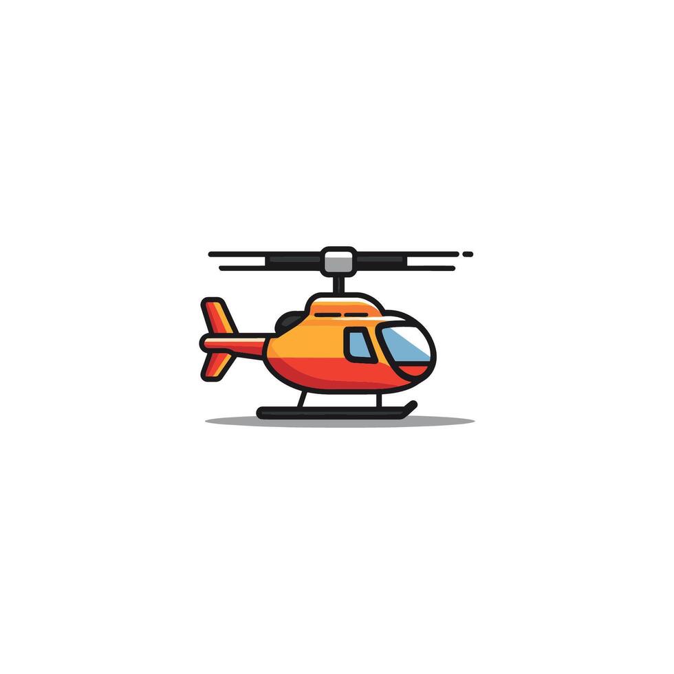 Cartoon helicopter with a red and orange body and a blue tail. The helicopter is flying in the air vector