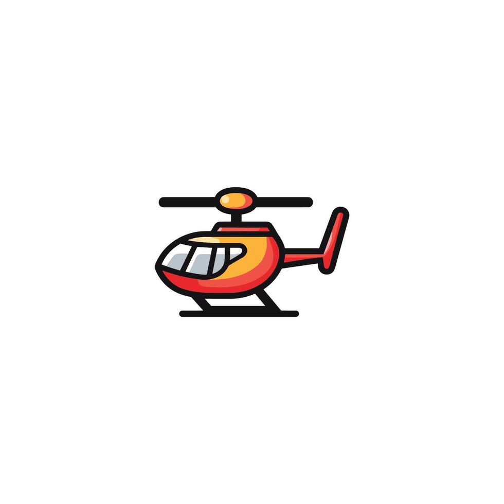 Cartoon helicopter with a smiling face. The helicopter is red and orange. It is flying in the air vector