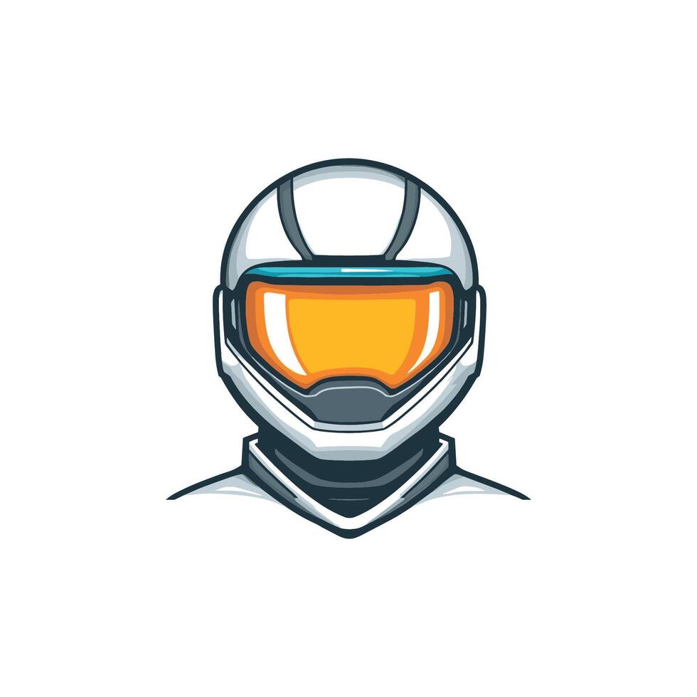 Helmet with a visor and a yellow stripe. The helmet is white and has a blue stripe vector