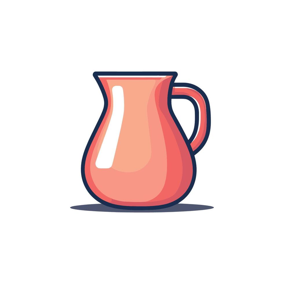 Red pitcher with a blue handle sits on a white background. The pitcher is empty vector