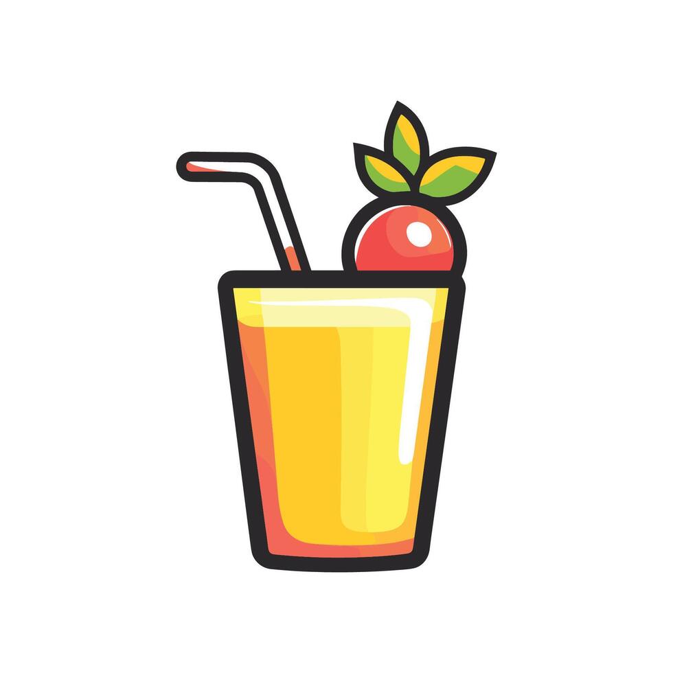 Cartoonish drawing of a glass of juice with a straw and a slice of carrot on top vector