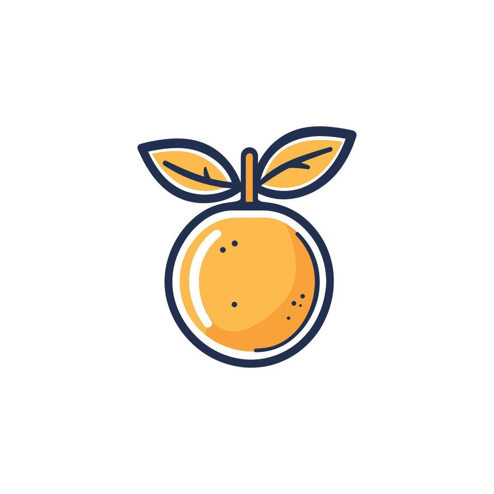 Cartoon drawing of a ripe orange with a leaf on top. The orange is bright orange vector