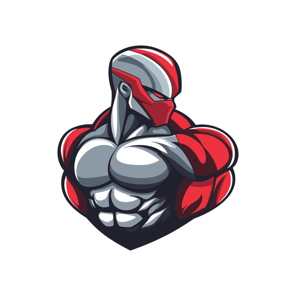 Muscular man with a red and silver suit. He is wearing a mask and has a red and silver helmet vector