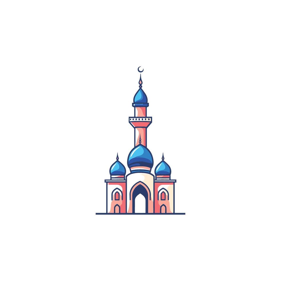 Blue and white building with a blue dome and a blue roof. The building is a mosque vector