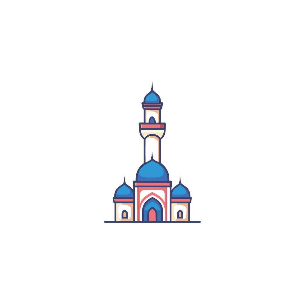 Blue and white building with a blue dome. The building is a mosque vector