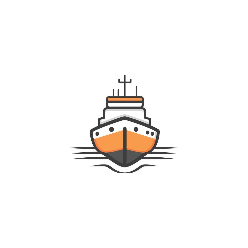 Large orange and white ship is shown in the water. The ship is the main focus of the image vector